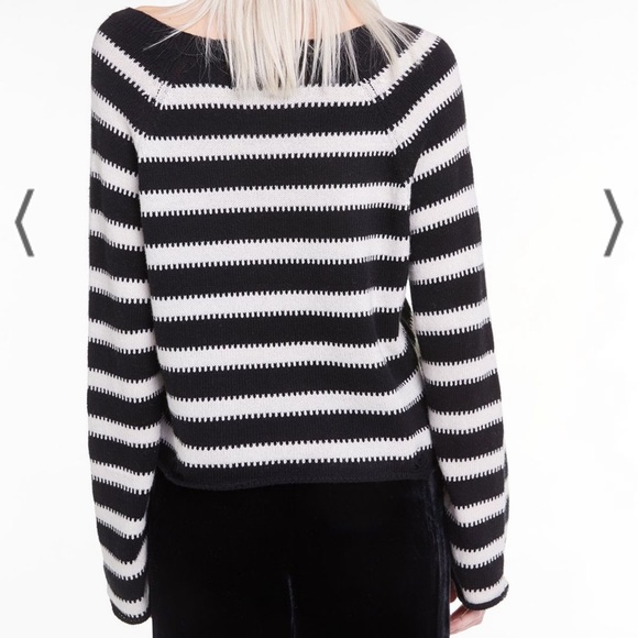 Wildfox Leanne Sweater, Optic Stripe, Night Vanilla, Black/White Striped, L - Picture 4 of 11